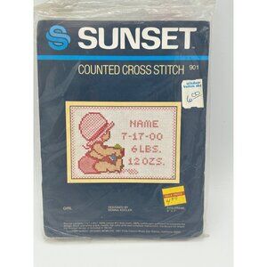 VTG Retro Sunset Designs Girl 1975 Baby Announcement Pink Gift Granny 5 X 7 New